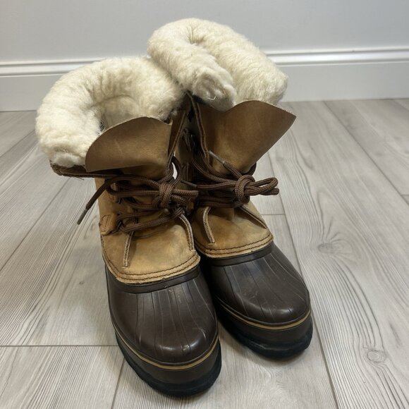Sorel Alpine Winter Boots Women's Sz 6 Tan Leather Lace Up Insulated Snow Lined - Picture 5 of 11